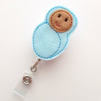 Sweet Baby Boy - Retractable ID Badge Reel - NICU Badge Holder - L&D Badge Reel - Nurse Badge Holder - Nursing Badge Clip - Felt ID Badge - Thumbnail 1