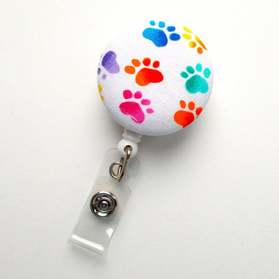 Rainbow paw print - nurse badge holder - vet badge reel - retractable badge reel - teacher badge - flower badge reel - veterinarian badge