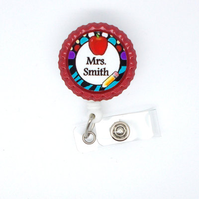 Personalized teacher with apple - id badge holder - badge reel - name badge holder - teacher badge - school badge - preschool badge holder