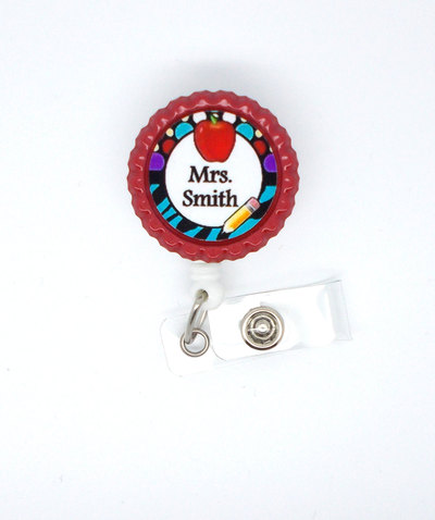 Personalized teacher with apple - id badge holder - badge reel - name badge holder - teacher badge - school badge - preschool badge holder