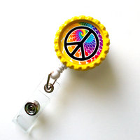 Groovy Peace Sign  - Name Badge Holder - Cute Badge Reels - ID Badge Holder - ID Badge Reel -  Nurse ID Badge Clip - Thumbnail 1