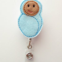 Sweet Baby Boy - Retractable ID Badge Reel - NICU Badge Holder - L&D Badge Reel - Nurse Badge Holder - Nursing Badge Clip - Felt ID Badge - Thumbnail 2