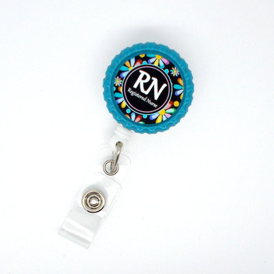 Rn daisy  - name badge holder - retractable id badge reel  - nurse badge holder - nursing badge holder - flower badge holder - rn badge clip