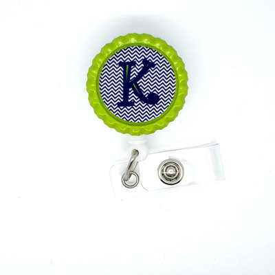 Personalized initial blue chevron- nursing badge reel - nurses badge holder - hospital badge - school badge clip - teacher badge reel
