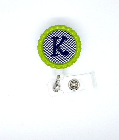 Personalized initial blue chevron- nursing badge reel - nurses badge holder - hospital badge - school badge clip - teacher badge reel