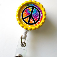 Groovy Peace Sign  - Name Badge Holder - Cute Badge Reels - ID Badge Holder - ID Badge Reel -  Nurse ID Badge Clip - Thumbnail 2