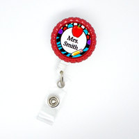 Personalized Teacher with Apple - ID Badge Holder - Badge Reel - Name Badge Holder - Teacher Badge - School Badge - Preschool Badge Holder - Thumbnail 1