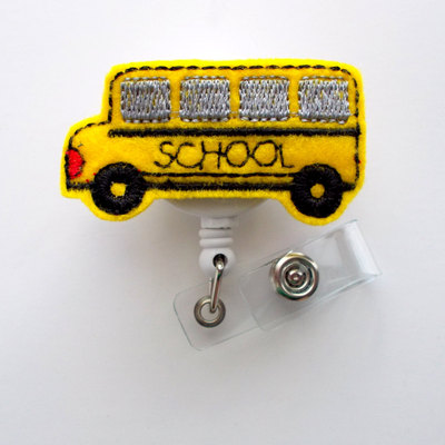 School bus - retractable badge reel - name badge holder - cute badge reel - school badge holder - teacher badge - feltie badge