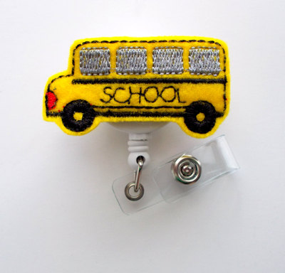 School bus - retractable badge reel - name badge holder - cute badge reel - school badge holder - teacher badge - feltie badge