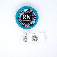 RN Daisy  - Name Badge Holder - Retractable ID Badge Reel  - Nurse Badge Holder - Nursing Badge Holder - Flower Badge Holder - RN Badge Clip - Thumbnail 1
