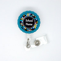 School Nurse Daisy  - Name Badge Holder - Retractable Badge Reel  - School Nurse Badge Holder - Nursing Badge Holder - Flower Badge Holder - Thumbnail 1