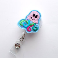Joy the Jellyfish - Retractable ID Badge Reel - Name Badge Holder - Cute Badge Reel - Nurse Badge Holder - Nursing Badge Clip - Felt Badge - Thumbnail 1