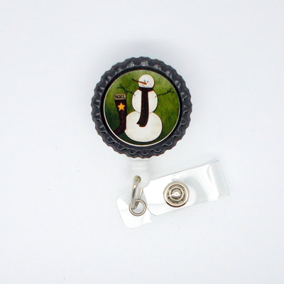 Snowman noel - retractable id - name badge holder - snowman badge holder - cute badge reel - nursing badge - christmas badge - school badge