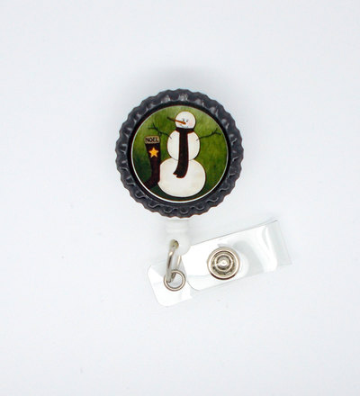 Snowman noel - retractable id - name badge holder - snowman badge holder - cute badge reel - nursing badge - christmas badge - school badge