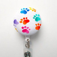 Rainbow Paw Print - Nurse Badge Holder - Vet Badge Reel - Retractable Badge Reel - Teacher Badge - Flower Badge Reel - Veterinarian Badge - Thumbnail 2