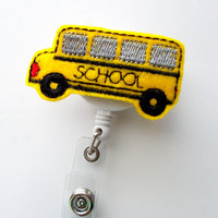 School Bus - Retractable Badge Reel - Name Badge Holder - Cute Badge Reel - School Badge Holder - Teacher Badge - Feltie Badge - Thumbnail 1