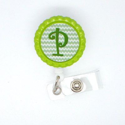 Personalized initial green chevron- nursing badge reel - nurses badge holder - custom badge - cute badge clip - teacher badge reel