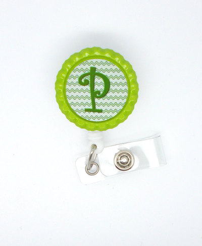Personalized initial green chevron- nursing badge reel - nurses badge holder - custom badge - cute badge clip - teacher badge reel