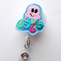 Joy the Jellyfish - Retractable ID Badge Reel - Name Badge Holder - Cute Badge Reel - Nurse Badge Holder - Nursing Badge Clip - Felt Badge - Thumbnail 2