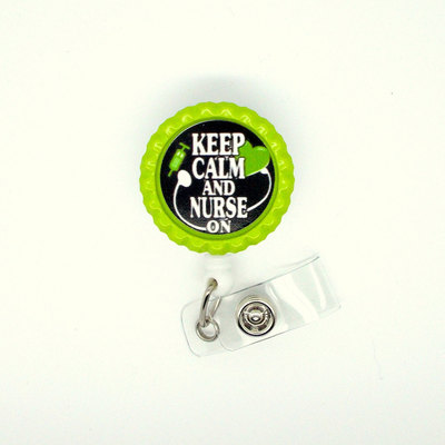 Keep calm and nurse on heart green - name badge holder - retractable id badge reel  - nurse badge holder - nursing badge holder - rn gift