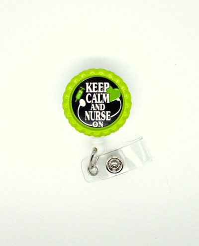 Keep calm and nurse on heart green - name badge holder - retractable id badge reel  - nurse badge holder - nursing badge holder - rn gift
