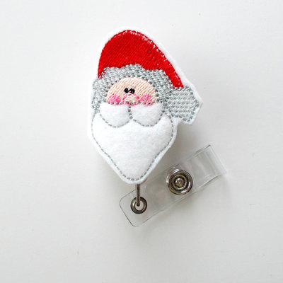 Santa face - retractable id badge reel - name badge holder - nursing badge - nurse badge holder - nursing badge clip - holiday badge