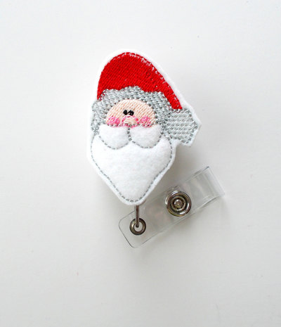 Santa face - retractable id badge reel - name badge holder - nursing badge - nurse badge holder - nursing badge clip - holiday badge