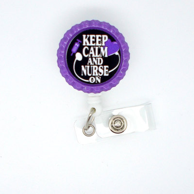 Keep calm and nurse on heart purple- name badge holder - cute badge reel - nurse badge holder - nursing badge holder - rn gift