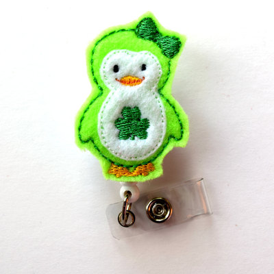 Patty the penguin - cute badge holder - nurses badge holder - felt badge - nursing badge holder - teacher badge reel - st. patricks day gift