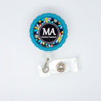 Medical Assistant Daisy  - Name Badge Holder - Retractable ID Badge Reel  - MA Badge Holder - Medical Assistant Badge Holder - Flower Badge - Thumbnail 1