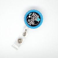 Keep Calm and Nurse On Heart Blue - Badge Holder - ID Badge - CCU Nurse Badge Clip - Nurse Badge Holder - Nursing Badge Holder - RN Gift - Thumbnail 1