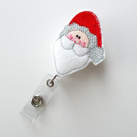 Santa Face - Retractable ID Badge Reel - Name Badge Holder - Nursing Badge - Nurse Badge Holder - Nursing Badge Clip - Holiday Badge - Thumbnail 1