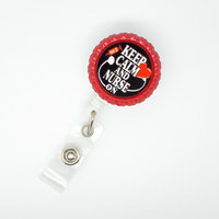 Keep Calm and Nurse On Heart Red - Name Badge Holder - Retractable ID Badge Reel  - Nurse Badge Holder - Nursing Badge Holder - RN Gift - Thumbnail 1