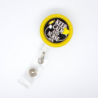 Keep Calm and Nurse On Heart Yellow - Nurse Badge Holder - Retractable ID Badge Reel  - RN Badge Holder - Nursing Badge Holder - Cute ID - Thumbnail 1