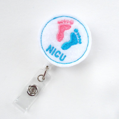 Nicu baby feet blue - retractable id felt badge holder - nurses badge holder - nurse badge - pediatric badge - newborn badge - picu