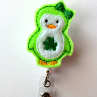 Patty the Penguin - Cute Badge Holder - Nurses Badge Holder - Felt Badge - Nursing Badge Holder - Teacher Badge Reel - St. Patricks Day Gift - Thumbnail 1