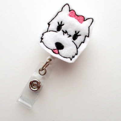 Westie - cute badge holder - nurses badge holder - felt badge holder - nursing badge holder - vet badge reel - rn badge reel