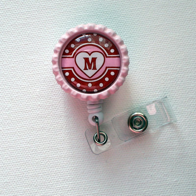 Retractable id badge holder - name badge holder - customized badge reel - nursing badge - teacher id badge clip - personalized heart
