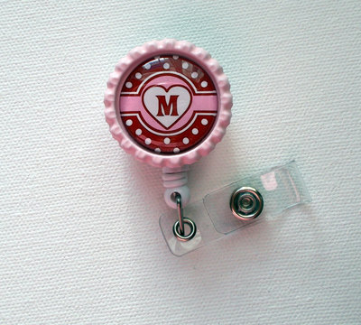 Retractable id badge holder - name badge holder - customized badge reel - nursing badge - teacher id badge clip - personalized heart
