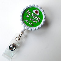 OB Nurse at Your Cervix Green - Retractable ID Badge Reel - Nurse Badge - Labor and Delivery Nurse Badge - Nursing Badge Holder - RN - Thumbnail 1