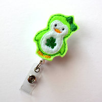 Patty the Penguin - Cute Badge Holder - Nurses Badge Holder - Felt Badge - Nursing Badge Holder - Teacher Badge Reel - St. Patricks Day Gift - Thumbnail 2