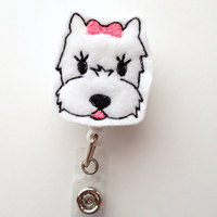 Westie - Cute Badge Holder - Nurses Badge Holder - Felt Badge Holder - Nursing Badge Holder - Vet Badge Reel - RN Badge Reel - Thumbnail 1