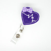 Beating Heart Purple - Retractable Badge Reel - Cardiac Care Badge - Heartbeat Badge - Nurse Badge Holder - Nursing Badge Clip - Felt Badge - Thumbnail 2