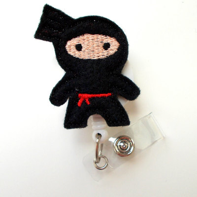 Ninja black - retractable id felt badge holder - cute badge reel - nurses badge holder - nurse badge - teacher badge