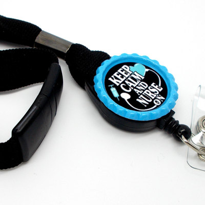 Keep calm and nurse on lanyard blue - nursing id - nurse lanyard - rn lanyard - nurse badge holder - rn badge holder - name tag holder