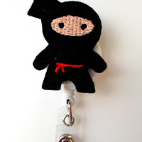 Ninja Black - Retractable ID Felt Badge Holder - Cute Badge Reel - Nurses Badge Holder - Nurse Badge - Teacher Badge - Thumbnail 1