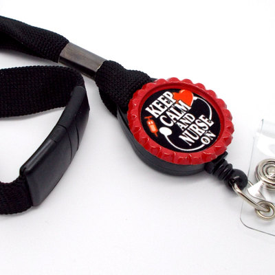 Keep calm and nurse on lanyard red - nursing id - nurse lanyard - nicu lanyard - nurse badge holder - rn badge holder - name tag holder