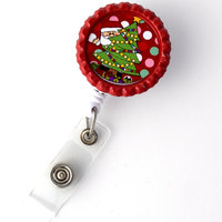 Santa Claus with Christmas Tree - Nursing Badge Holder - Holiday Badge Reel  - RN - Nurses Badge - Cute Badge Reel - Santa Badge Reel - Thumbnail 1