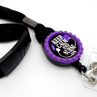 Keep calm and nurse on lanyard purple - nursing id - nurse lanyard - rn lanyard - nurse badge holder - rn badge holder - name tag holder