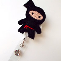 Ninja Black - Retractable ID Felt Badge Holder - Cute Badge Reel - Nurses Badge Holder - Nurse Badge - Teacher Badge - Thumbnail 2